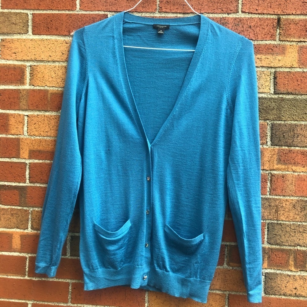 Ann Taylor blue cardigan with gem 💎 buttons